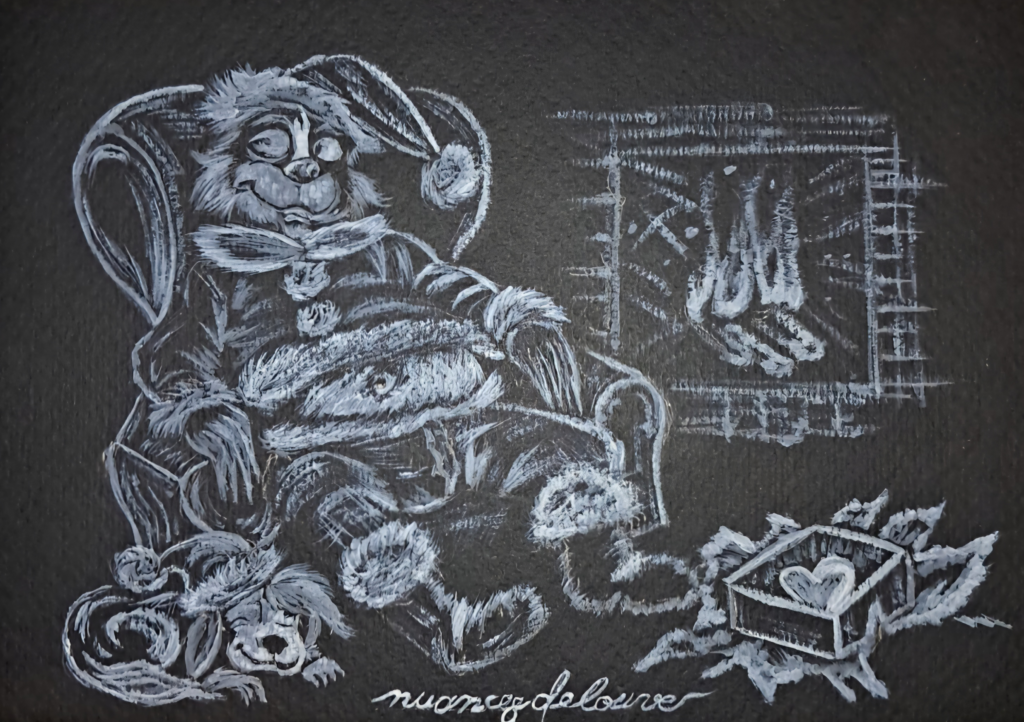 Fan art du Grinch dans une scène hivernale poétique autour du coeur retrouvé