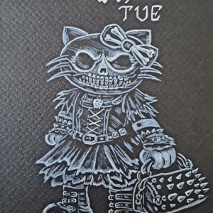 Illustration parodique dark humor chat rebelle style gothique