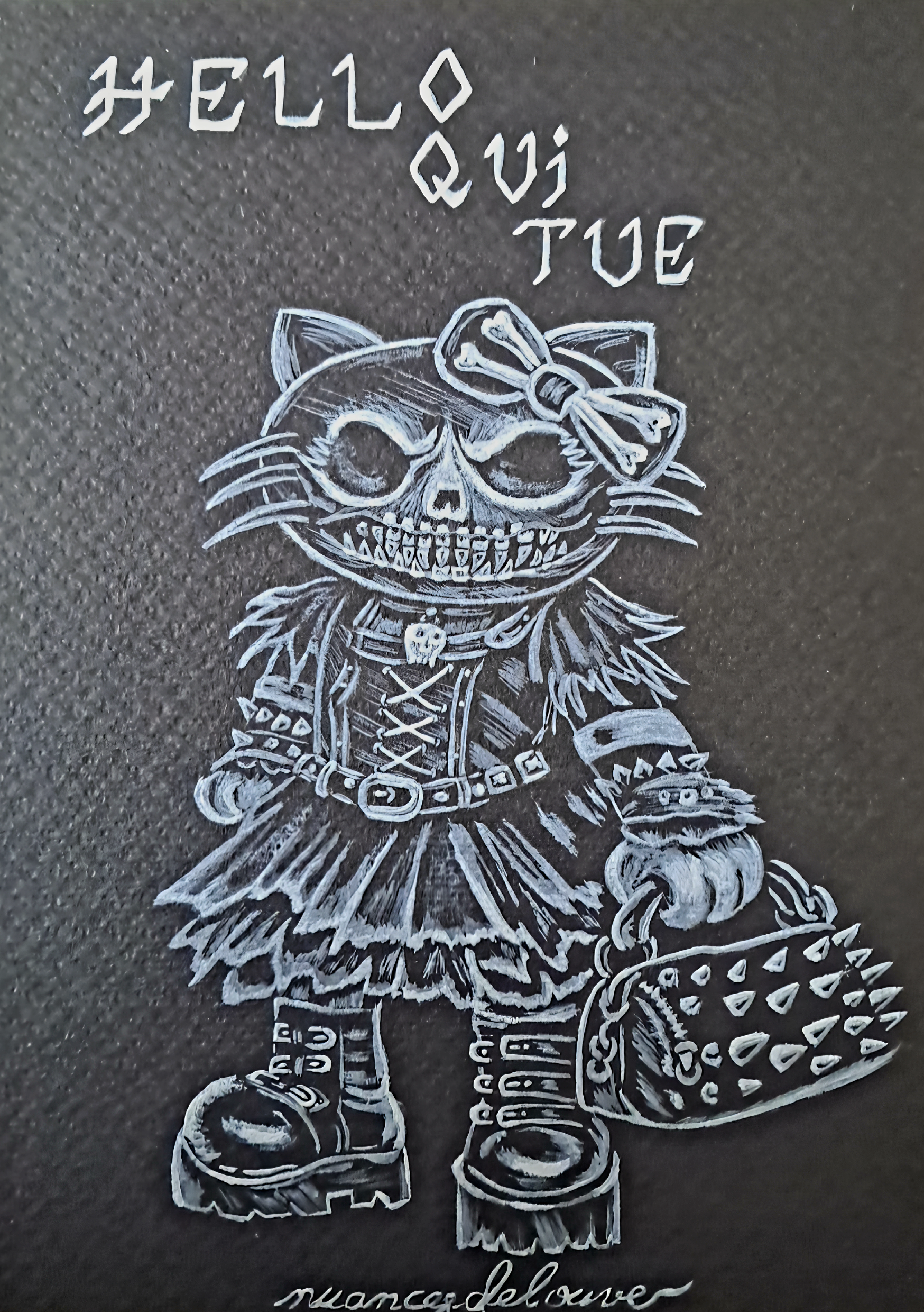 Illustration parodique dark humor chat rebelle style gothique