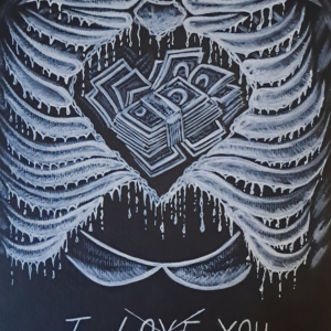 Illustration aquarelle Saint-Valentin critique commerciale de l'amour art sombre poétique symbolique
