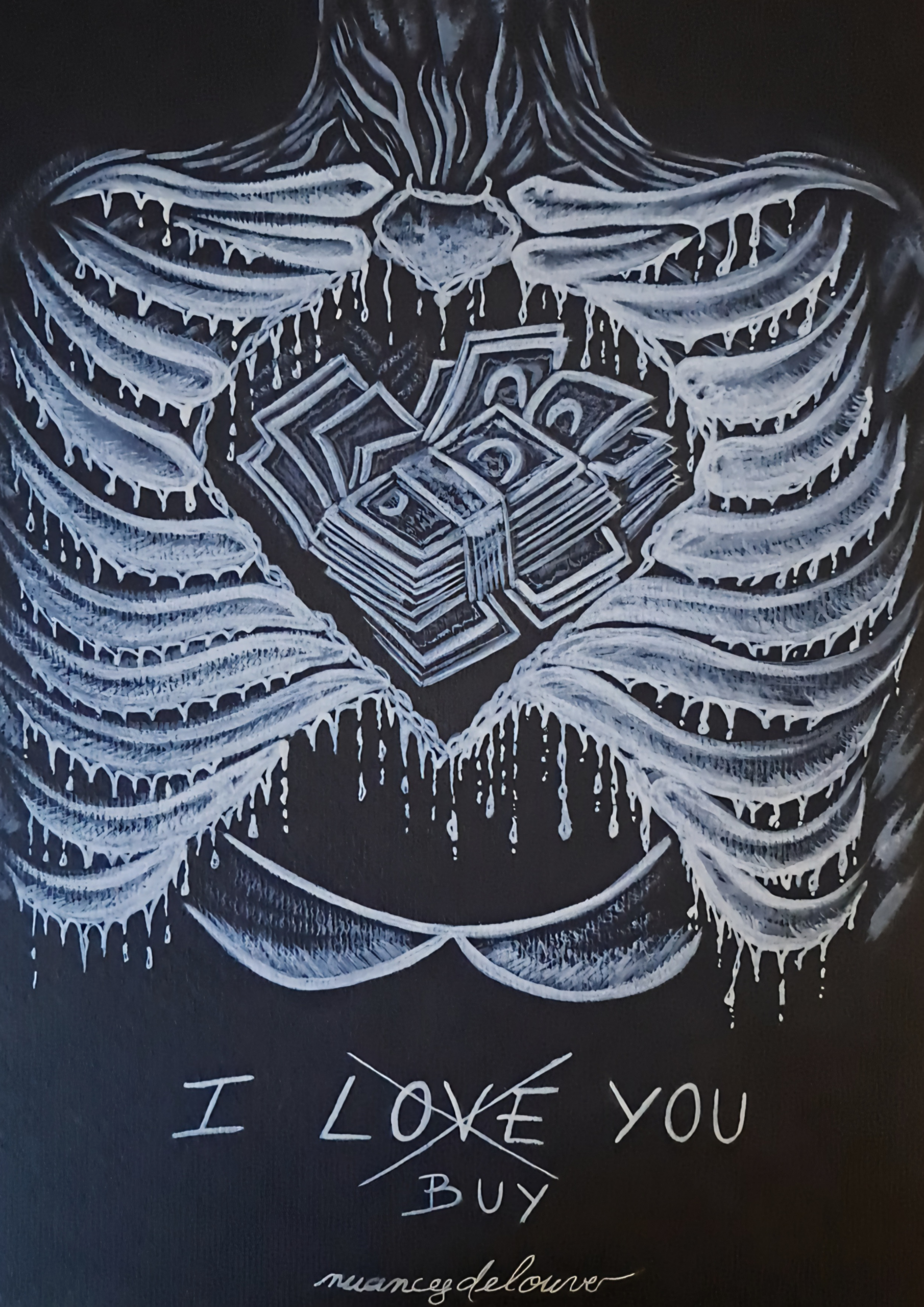 Illustration aquarelle Saint-Valentin critique commerciale de l'amour art sombre poétique symbolique