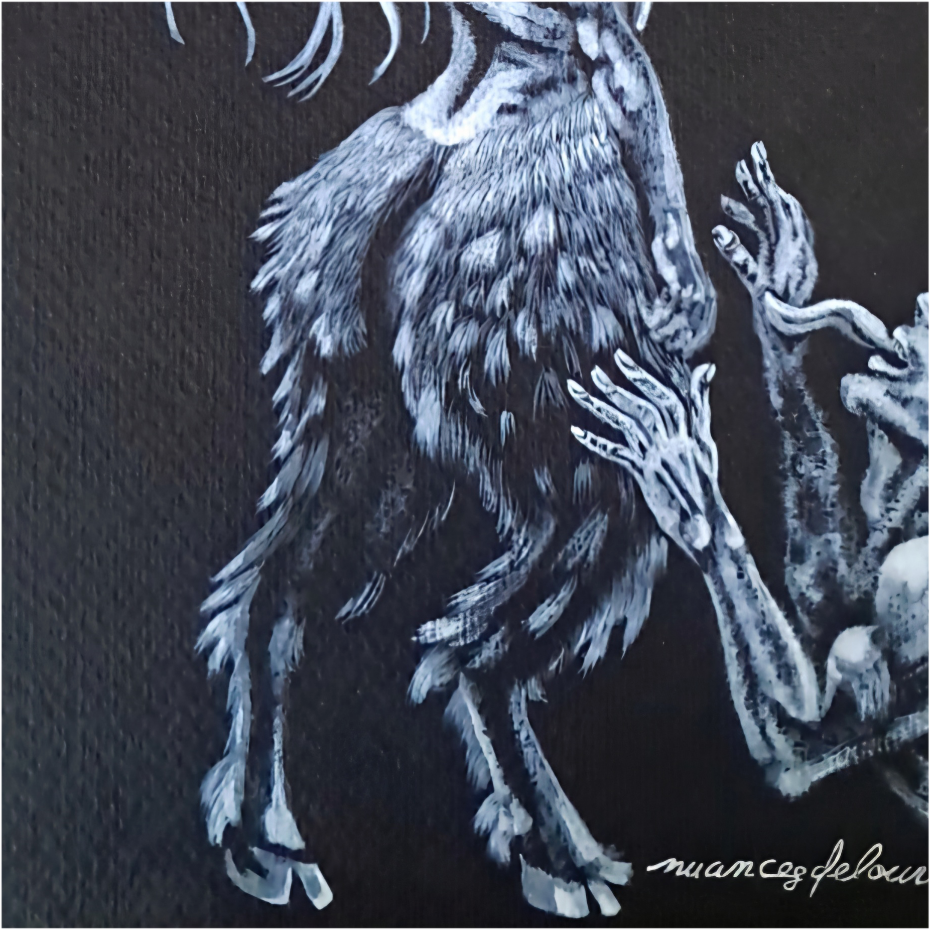 Détail Belial Candy illustration gothique aquarelle corps démoniaque cornes de bélier