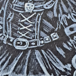 Marque-page gothique représentant un chat-squelette vêtu de noir avec accessoires punk